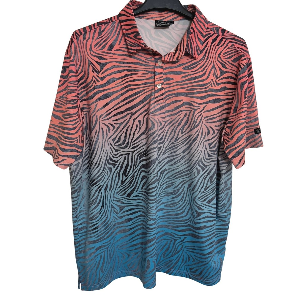 Sunday Swagger Polo Shirt Mens‎ 2XL Zebra stripes Golf Activewear pink blue nice